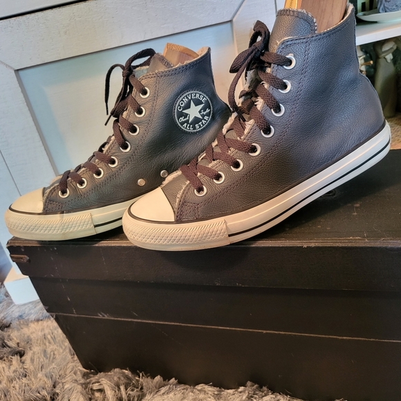 Converse Allstar Grey Leather Faux Fur Hi Storm~LNEUC (Mens7) Unisex (Wmn9) - Picture 4 of 11